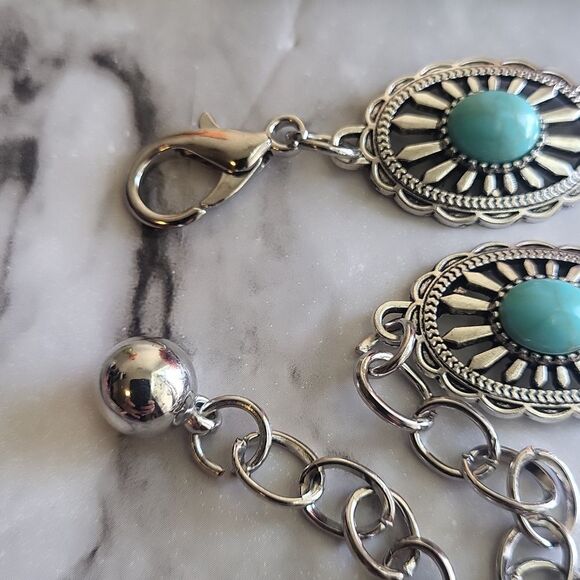 Vintage Style Silver Small Concho Chain Belt